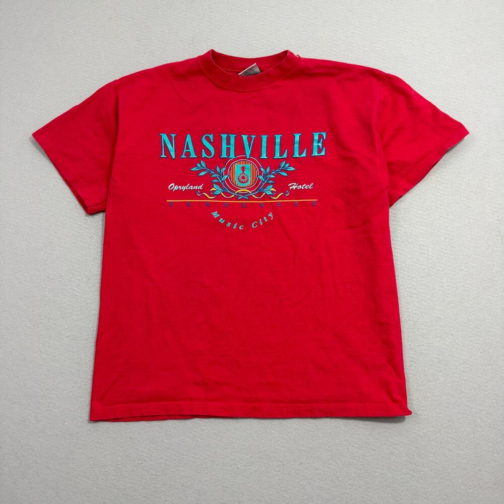 Vintage Nashville Tennessee Music City Shirt Men's Large Red 90s USA Country